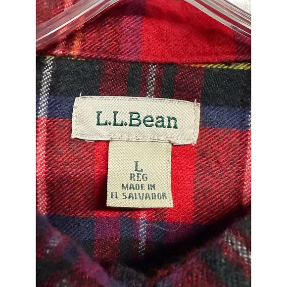 Men's LL Bean Red Tartan Plaid Flannel Button Up Flannel Shirt Size Large (L) - Picture 4 of 6